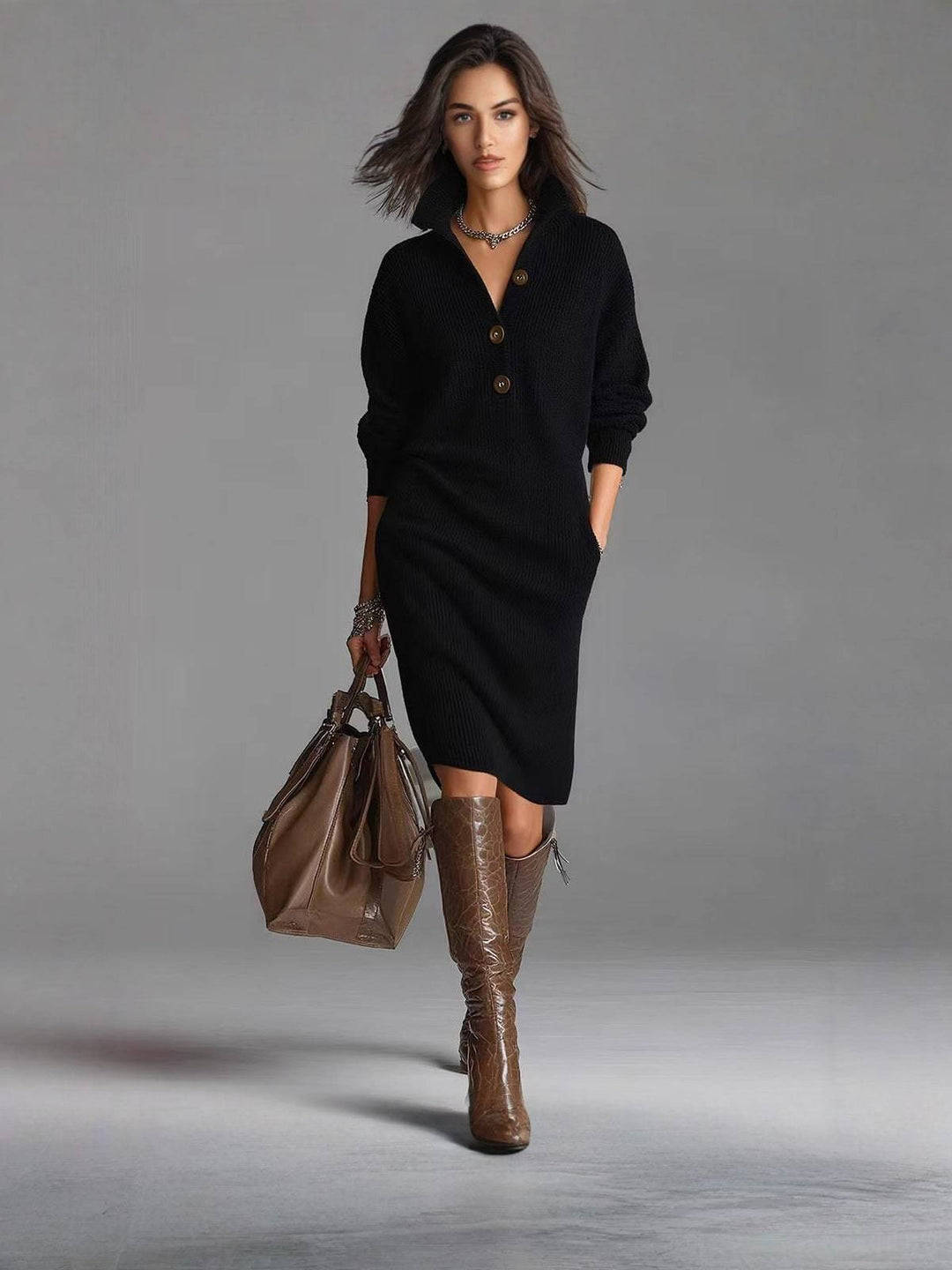 ÉLODIE | ELEGANT BUTTON-UP SWEATER DRESS