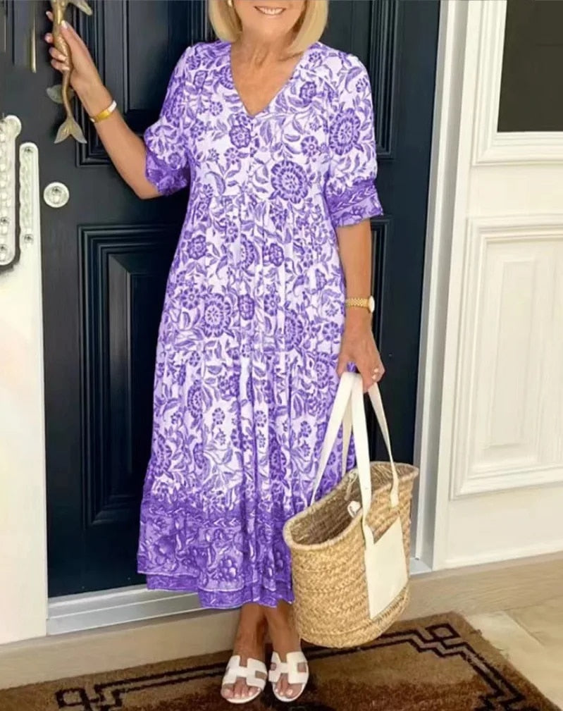 SASCHA | ELEGANT FLORAL DRESS WITH V-NECK