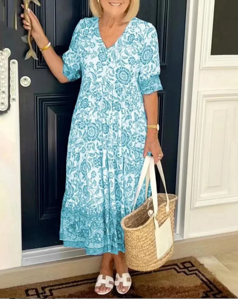 SASCHA | ELEGANT FLORAL DRESS WITH V-NECK