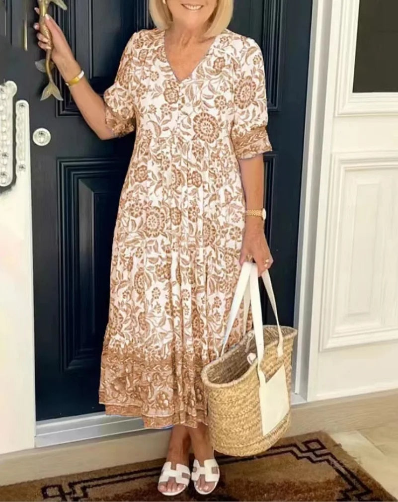 SASCHA | ELEGANT FLORAL DRESS WITH V-NECK