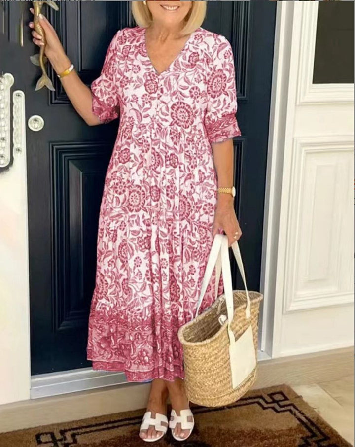 SASCHA | ELEGANT FLORAL DRESS WITH V-NECK