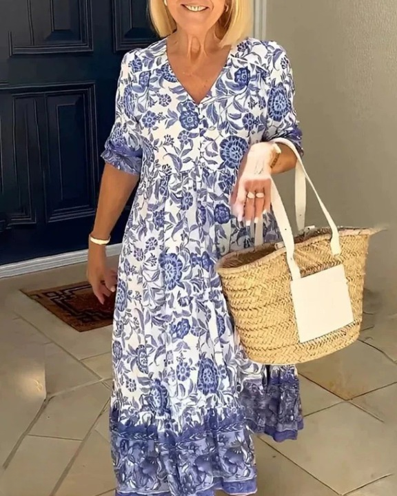 SASCHA | ELEGANT FLORAL DRESS WITH V-NECK