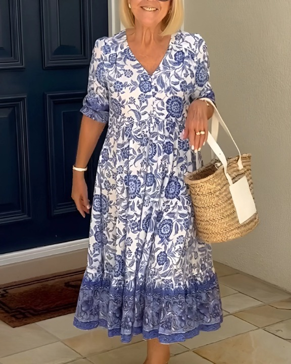 SASCHA | ELEGANT FLORAL DRESS WITH V-NECK